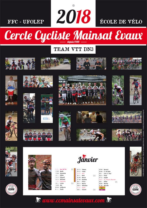 Calendrier 2018 Cercle Cycliste Mainsat Evaux