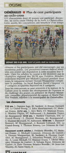 Résultats cyclo-cross de Chénérailles, finale du challenge des jeunes Renoux Cycles