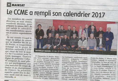 Comité directeur Cercle Cycliste Mainsat Evaux