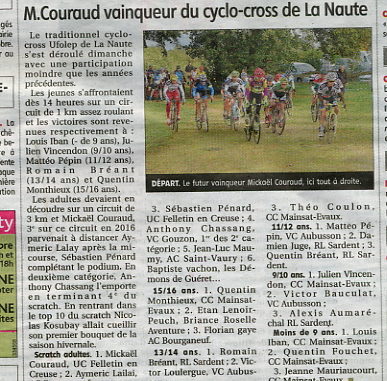 Articles journal La Montagne octobre 2017 Cercle Cycliste Mainsat Evaux