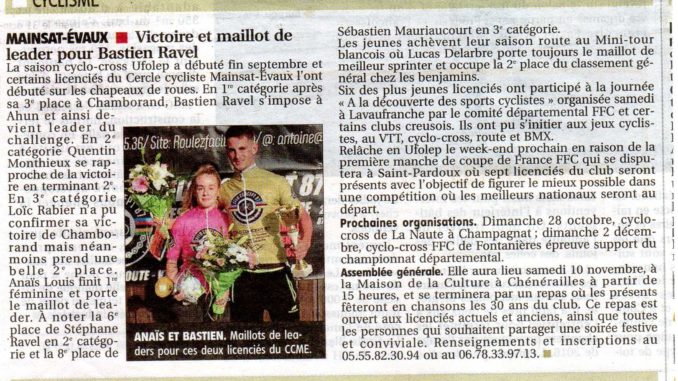 181009_La Montagne001 Article Bastien Raval et Anaïs Louis journal La Montagne 9 octobre 2018