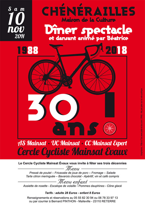 Affiche 30 ans du Cercle Cycliste Mainsat Evaux